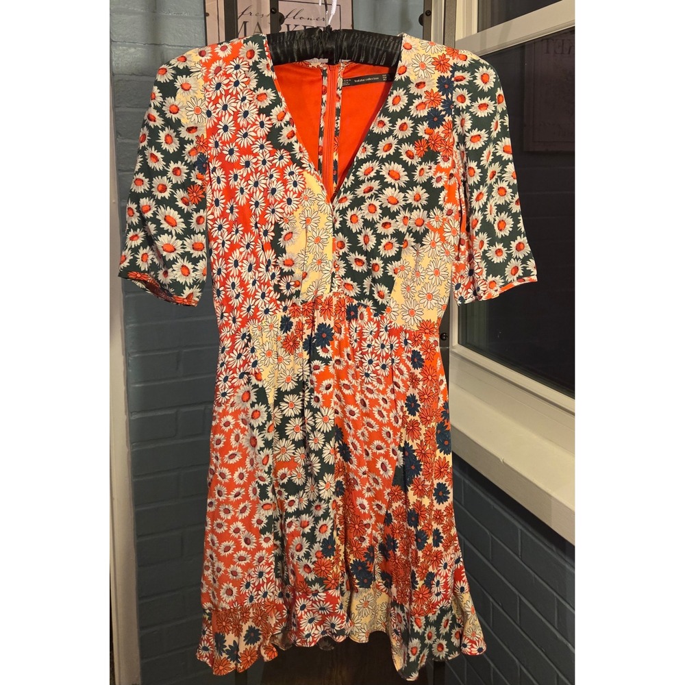 Zara Trafaluc‎ Floral Print Mini Dress V-Neck Short Sleeve Colorful Size S